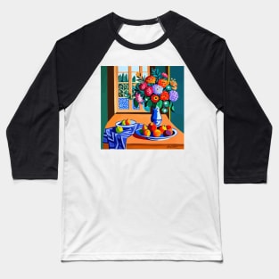 Still Life Painting with Colorful Flowers in a Blue Vase Baseball T-Shirt